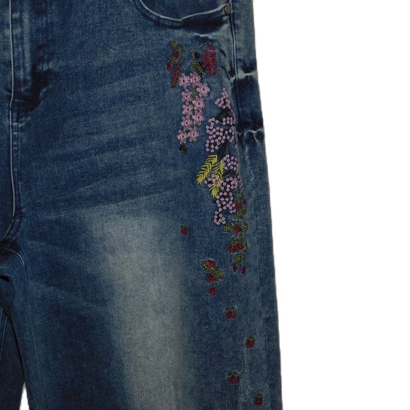 W.A.Y Wonderful And Young Distressed & Embroidered Denim Jeans Size 14 Raw Hem - Picture 5 of 10